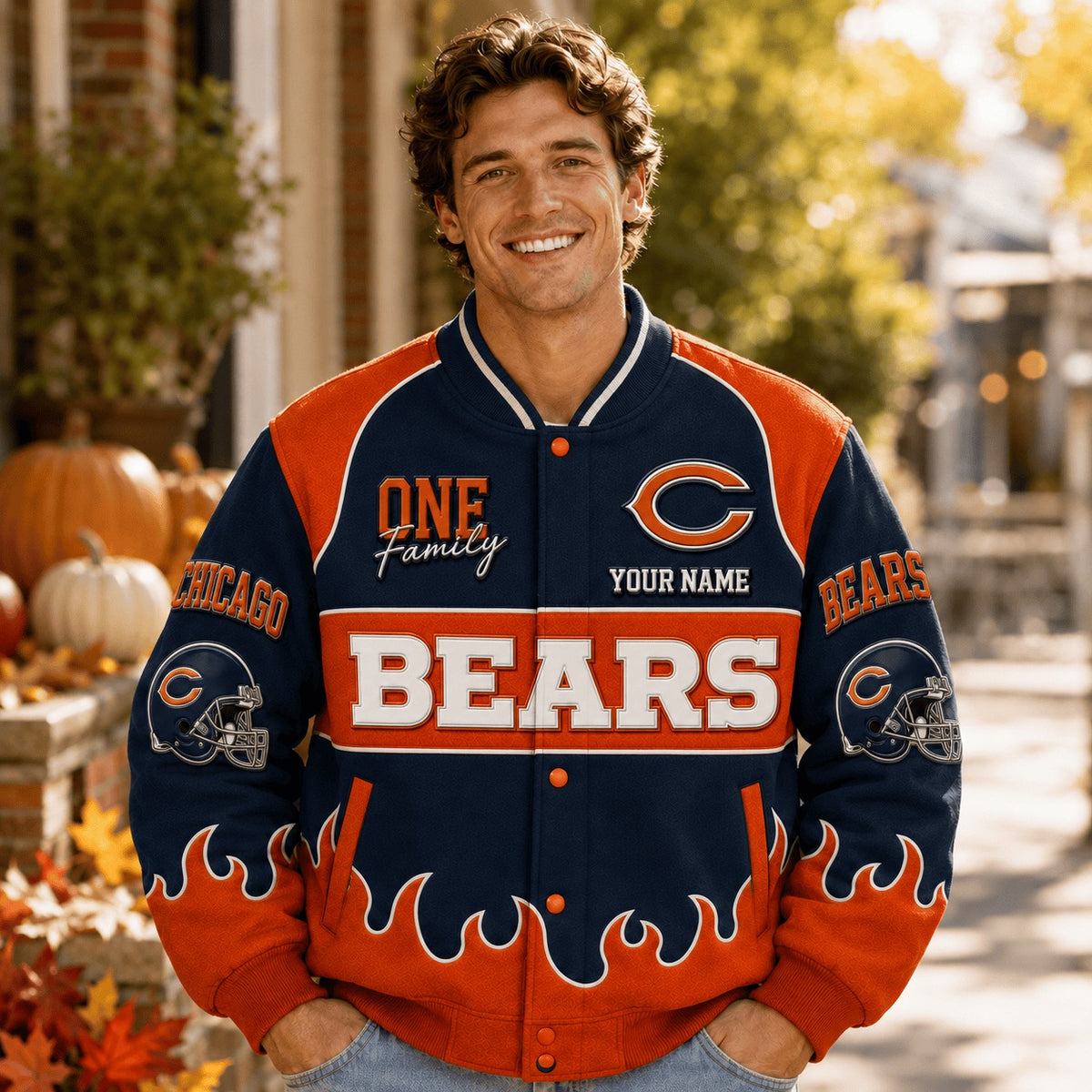 CHI NFL Team Baseball Jacket Custom Any Name Gift For Fan