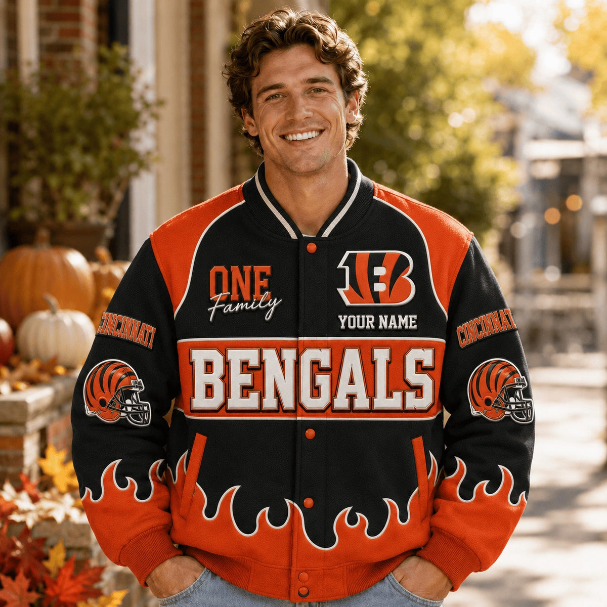 CIN NFL Team Baseball Jacket Custom Any Name Gift For Fan