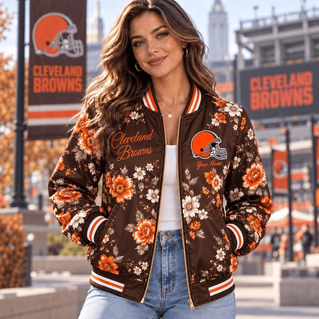CLE NFL Baseball Jacket Custom Name For Fan