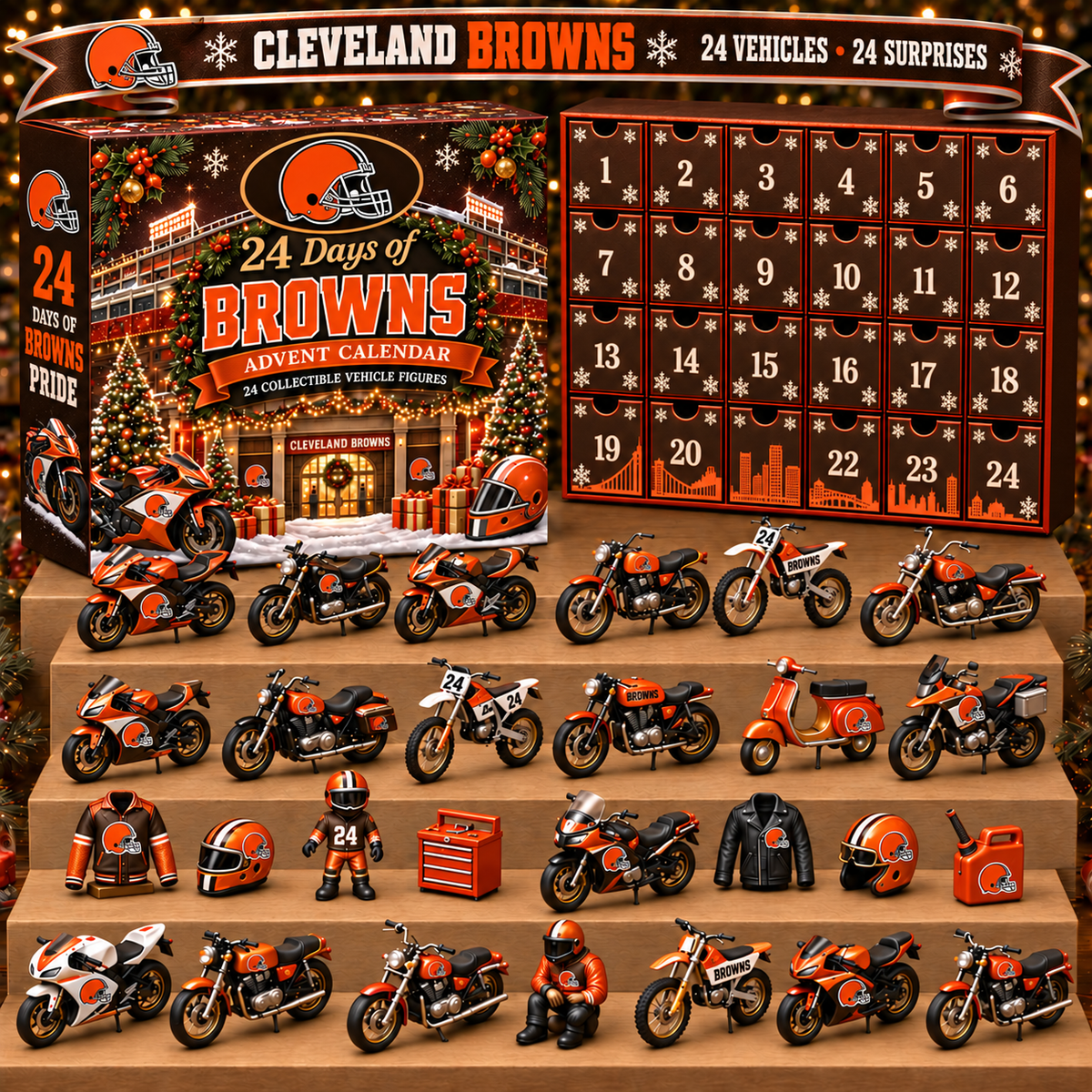 CLE x NFL Personalized 24 Days Of Motorcycles Advent Calendar Blink Box