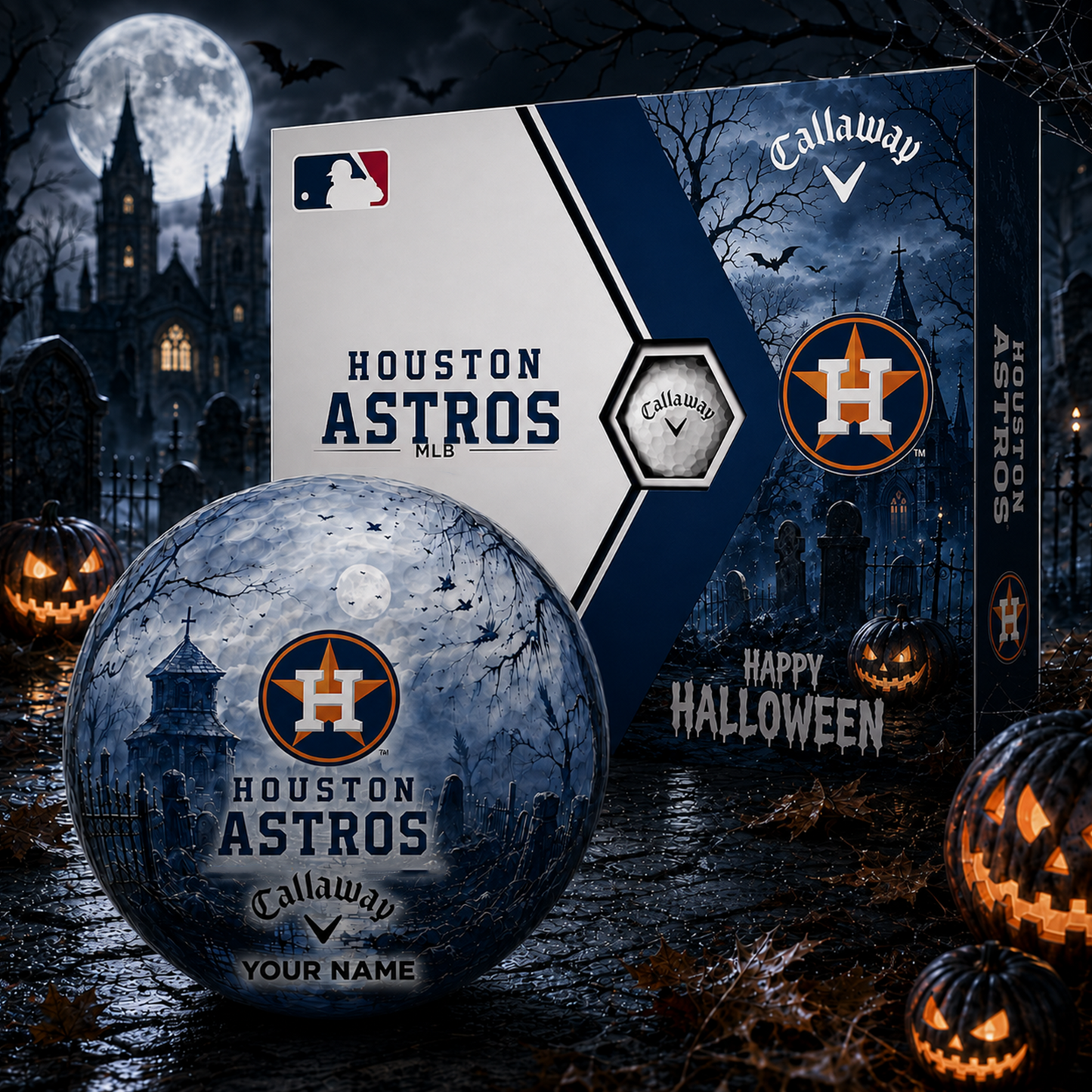 Exclusive MLB x HOU Halloween V1 Personalized Name Golf Ball