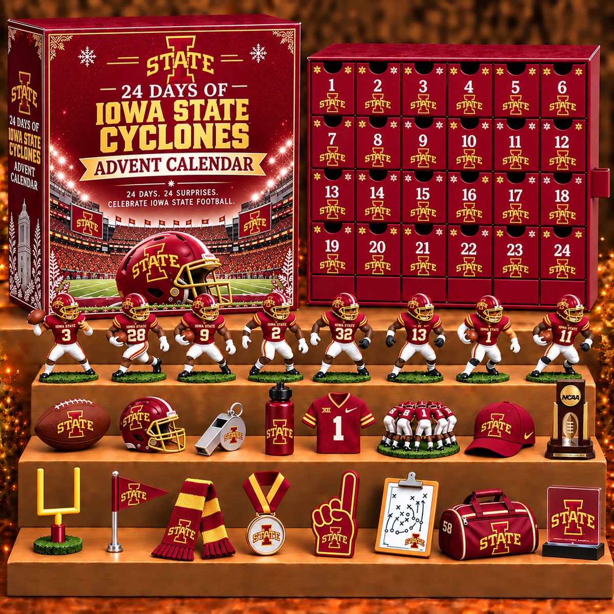 ISC x NCAA Personalized 24 Days Of American Football Advent Calendar Blink Box