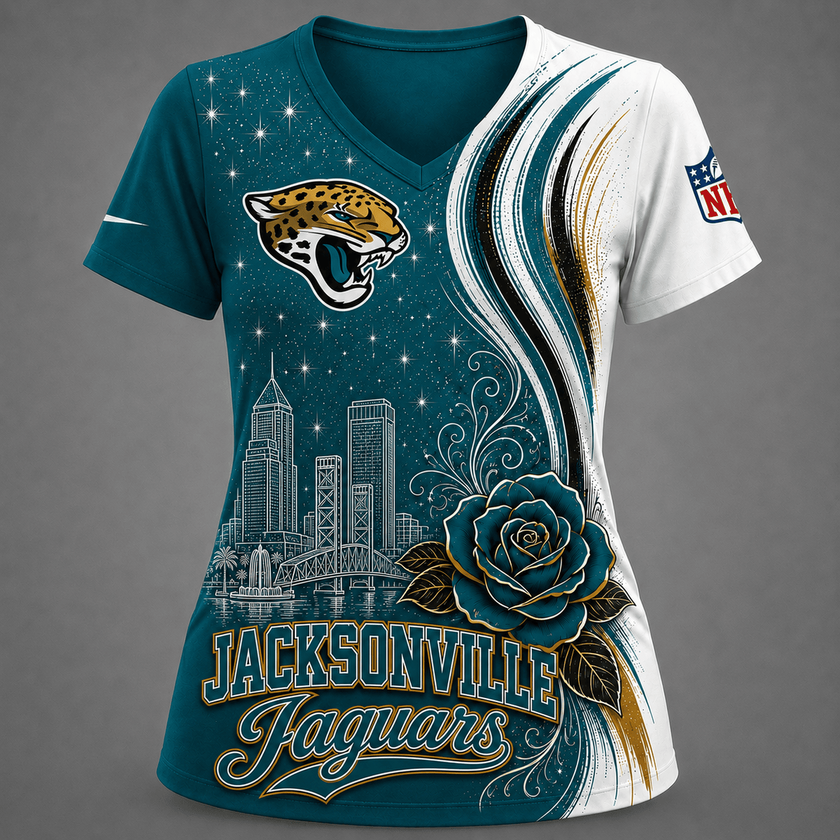 JJ Premium NFL Floral Skyline V-neck
