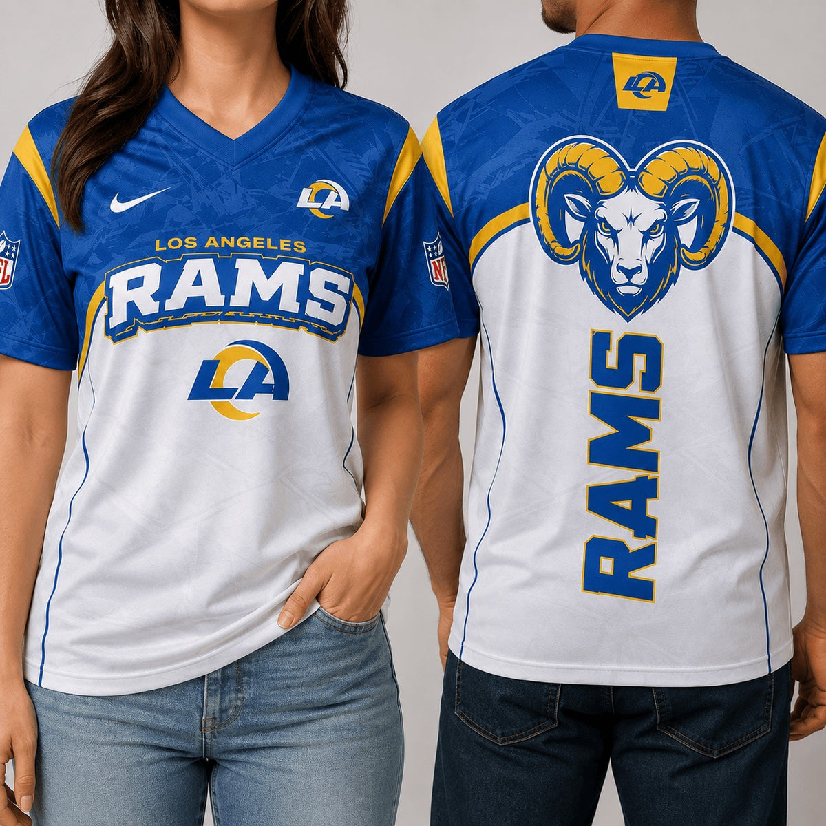 LAR Premium NFL Power Graphic 3D V-neck Shirt