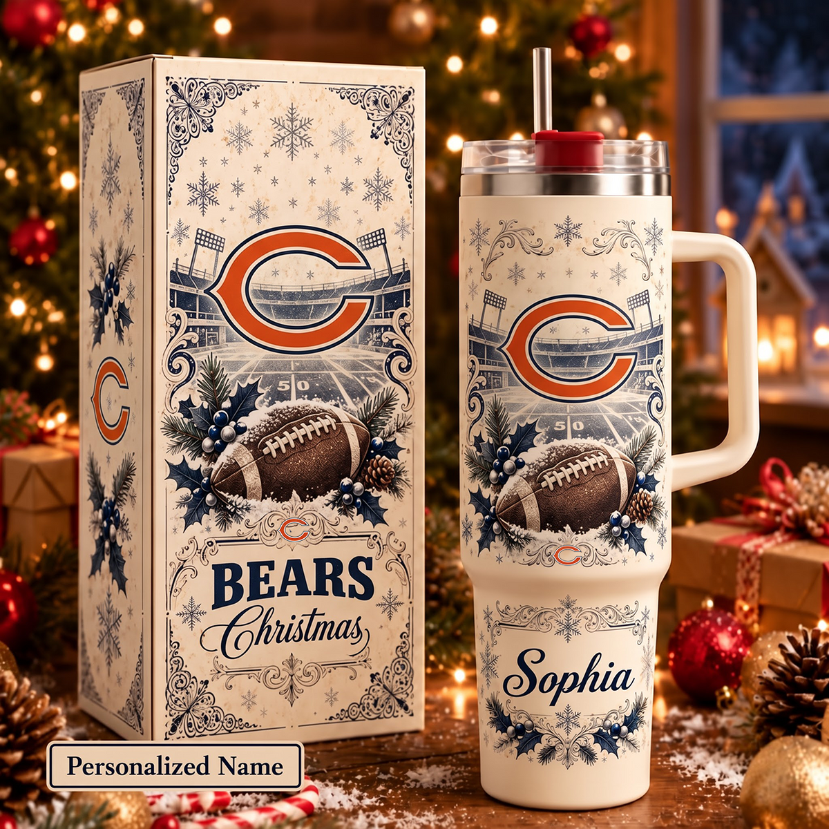 NFL x CHI Christmas Personalized 40oz Tumbler With Straw