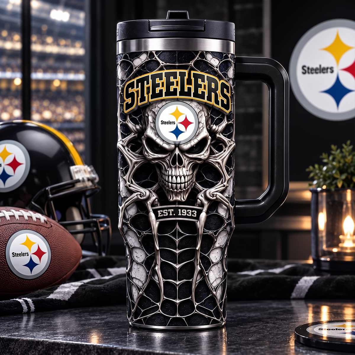 NFL x PIT Skull 40oz Tumbler With Straw