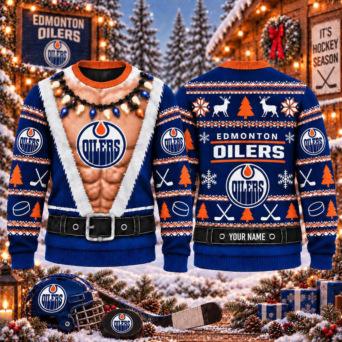 NHL x EDM Christmas Personalized Name Ugly Sweater