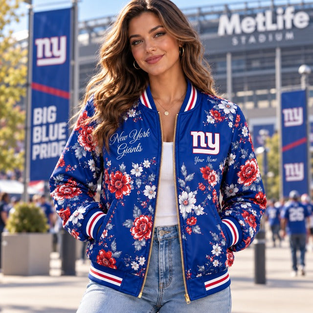 NYG NFL Baseball Jacket Custom Name For Fan
