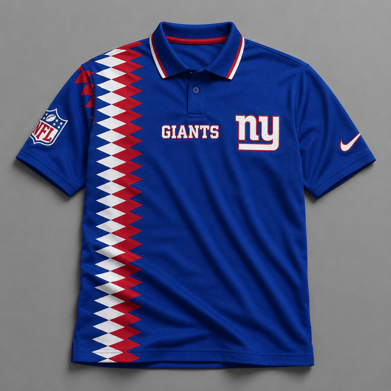 NYG Premium NFL Men’s Sporty Zigzag Stripe Polo Shirt