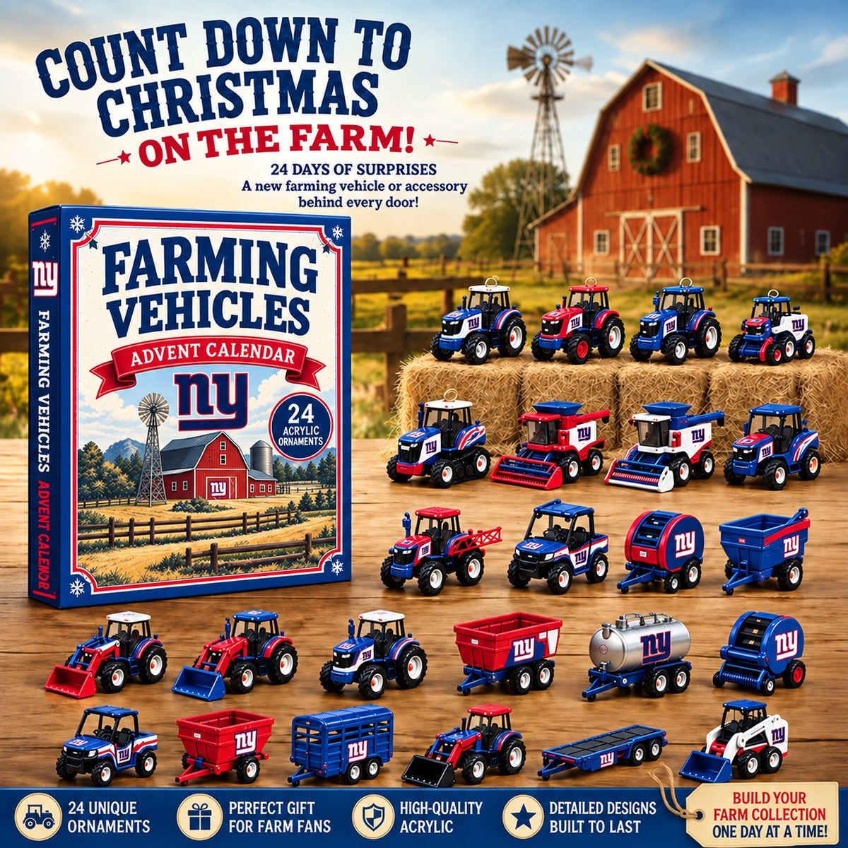 NYG x NFL Personalized 24 Days Of Farming Vehicles Advent Calendar Blink Box