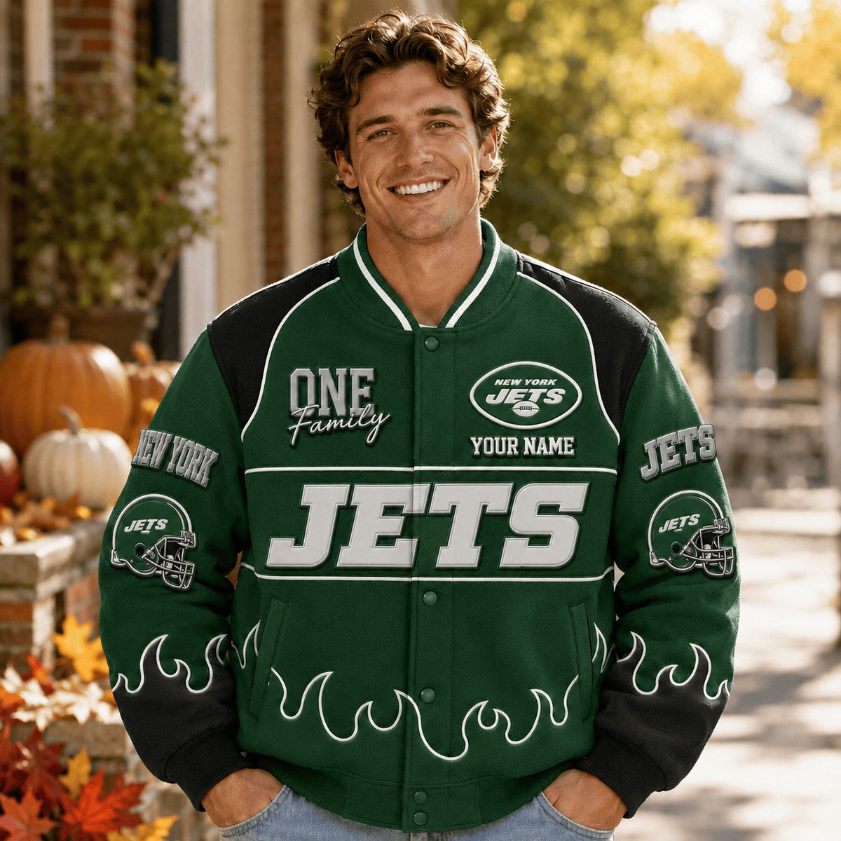 NYJ NFL Team Baseball Jacket Custom Any Name Gift For Fan