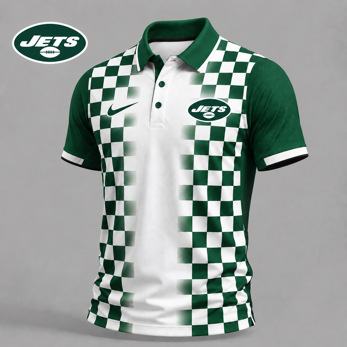 NYJ Premium NFL Checkered Fade Polo Shirt