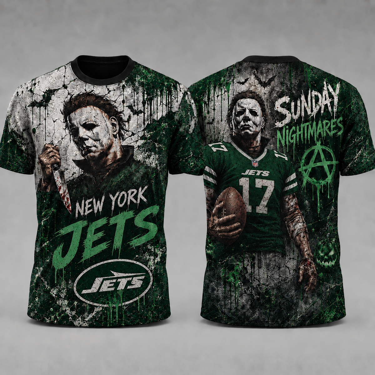 NYJ Premium NFL Michael Myers Sunday Nightmares 3D T-Shirt For Horror Football Fans