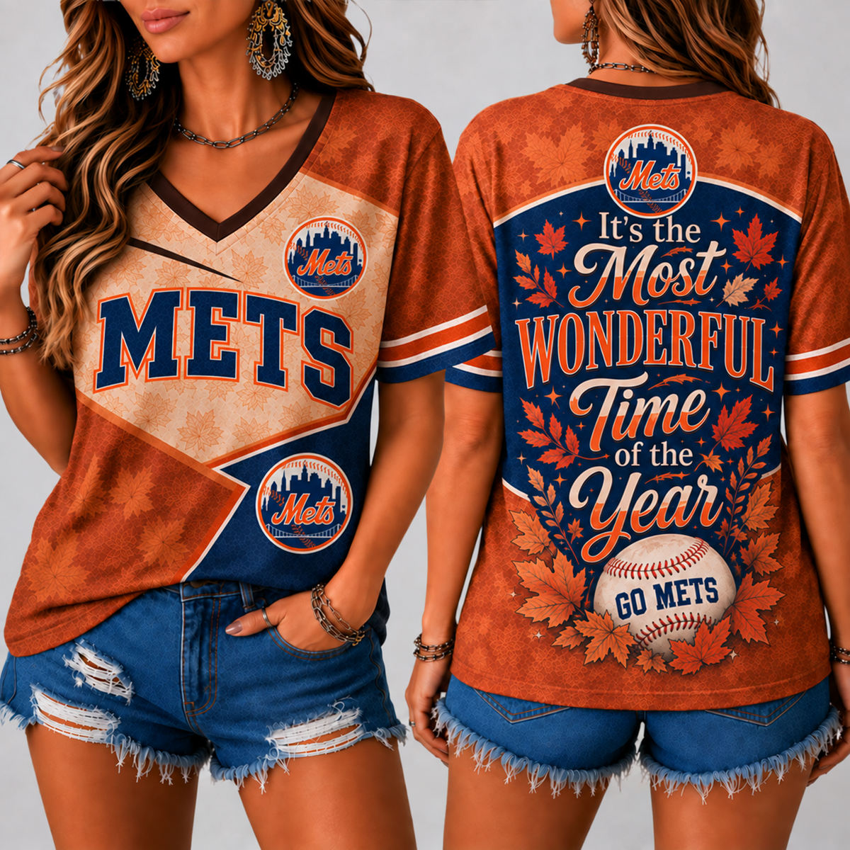 NYM Premium MLB Fall Game Day V-Neck Shirt