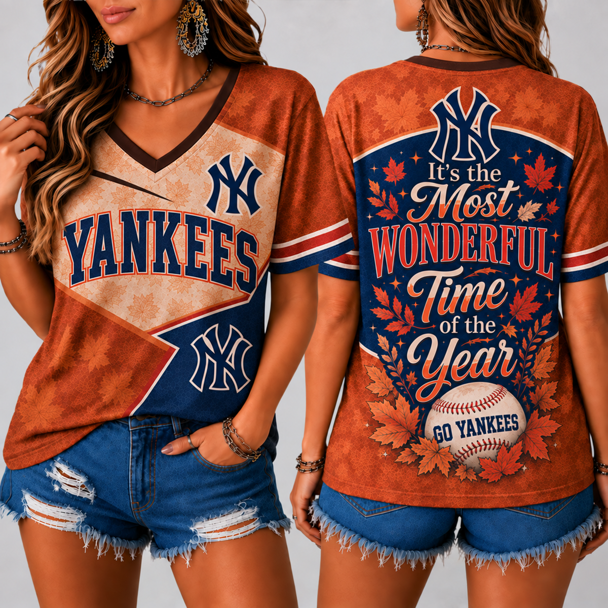 NYY Premium MLB Fall Game Day V-Neck Shirt