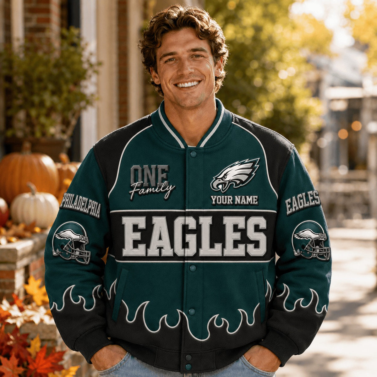 PE NFL Team Baseball Jacket Custom Any Name Gift For Fan