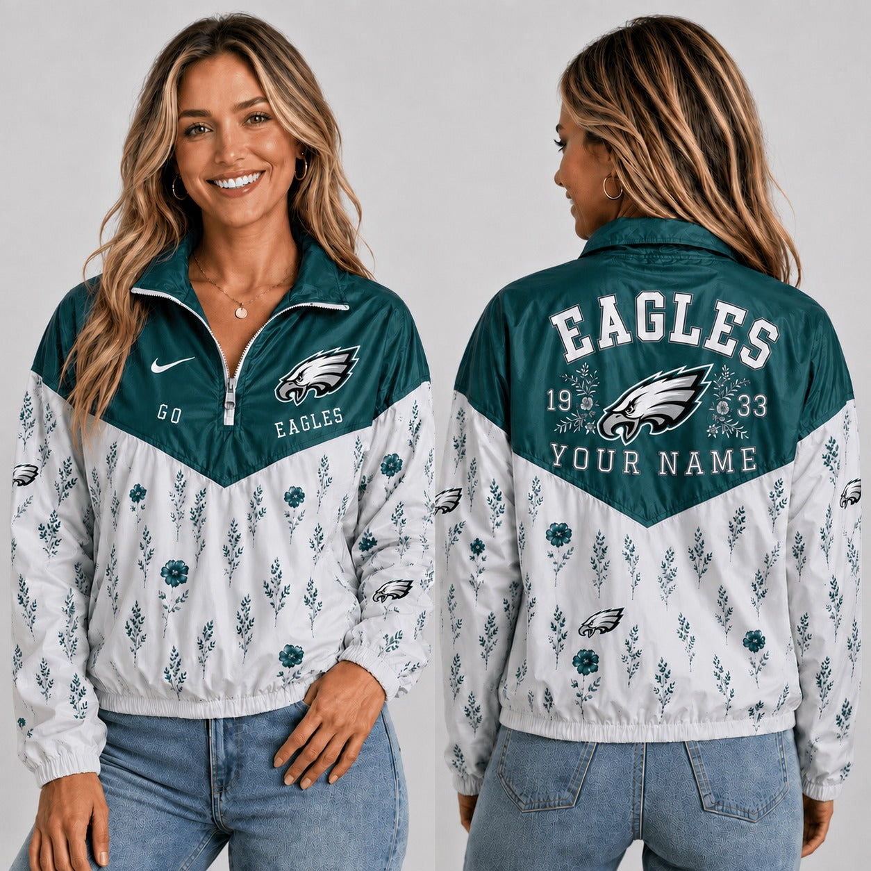 PE x NFL Personalized Women Quarter Zip Jacket