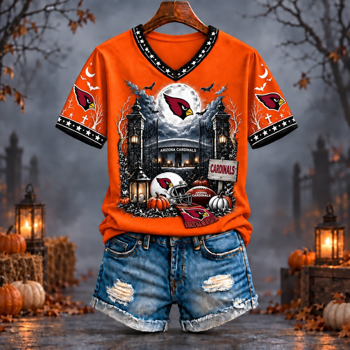 PREMIUM NFL X ARI EXCLUSIVE SPOOKY NIGHT VNECK- TSHIRT LIMITED EDITION