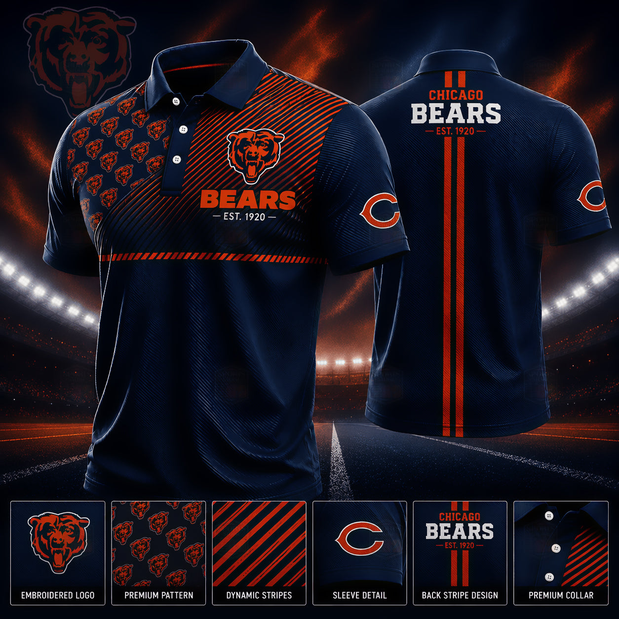 PREMIUM NFL X CHI GAMEDAY LUXURY POLO SHIRT 190626