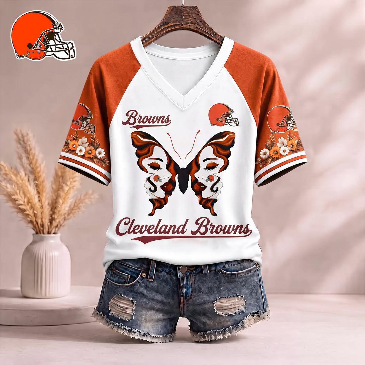 PREMIUM NFL X CLE EXCLUSIVE Butterfly Wings V-Neck Shirt V3 Limited Edition