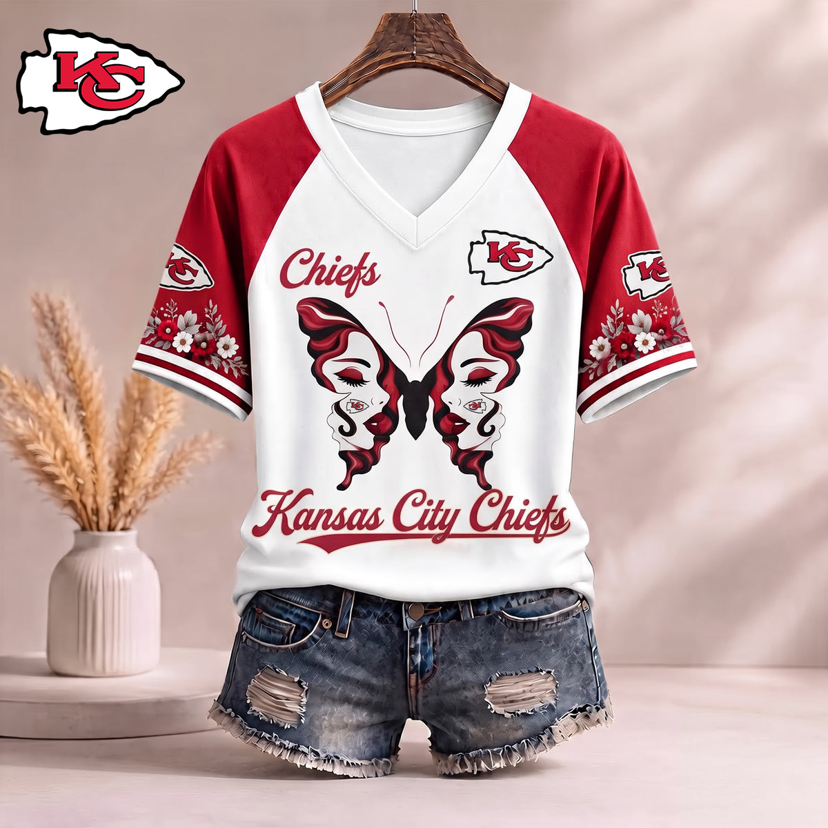 PREMIUM NFL X KC EXCLUSIVE Butterfly Wings V-Neck Shirt V3 Limited Edition