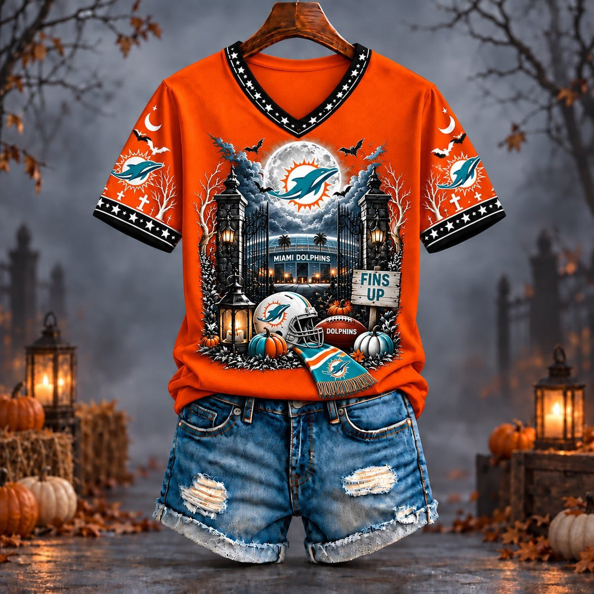 PREMIUM NFL X MIA EXCLUSIVE SPOOKY NIGHT VNECK- TSHIRT LIMITED EDITION