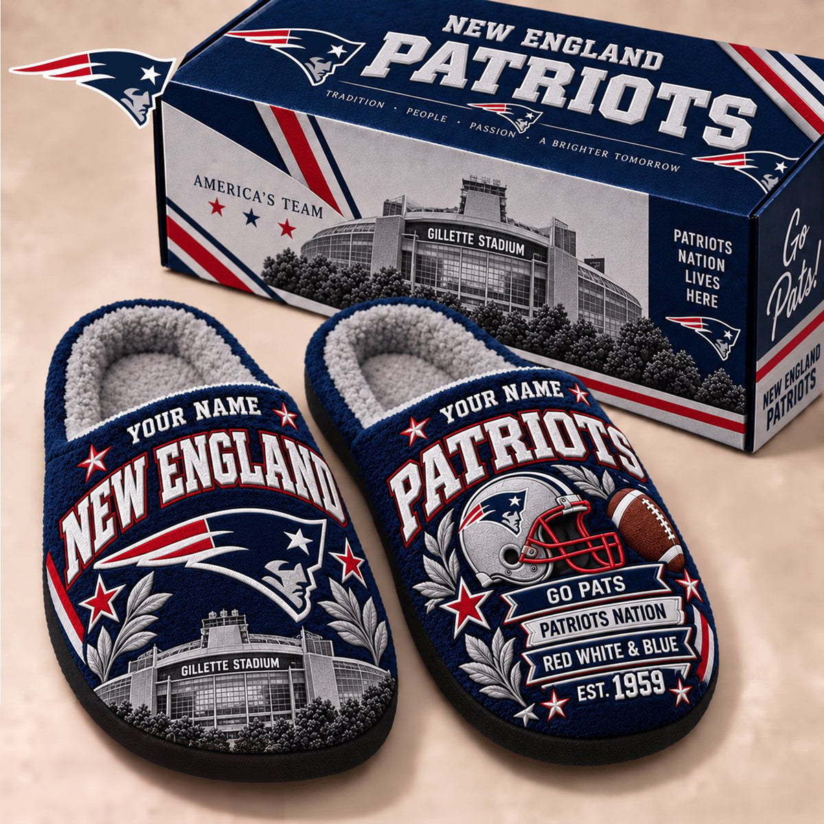 PREMIUM NFL X NE EXCLUSIVE Personalized Slippers Limited Edition Gift for Fan