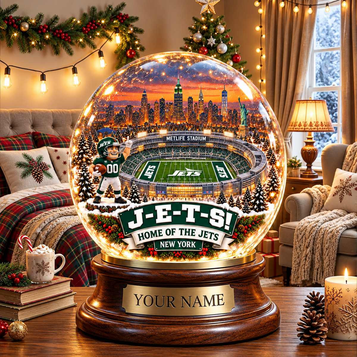PREMIUM NFL X NYJ DELUXE PERSONALIZED Crystal Ball Night Light For FanLIMITED EDITION