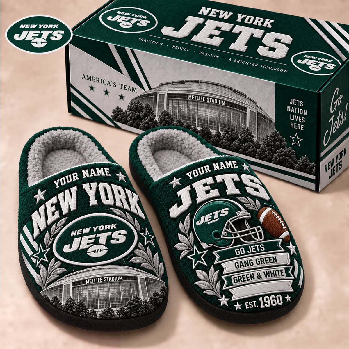 PREMIUM NFL X NYJ EXCLUSIVE Personalized Slippers Limited Edition Gift for Fan