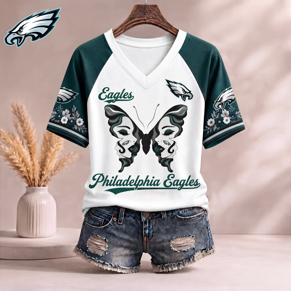 PREMIUM NFL X PHI EXCLUSIVE Butterfly Wings V-Neck Shirt V3 Limited Edition