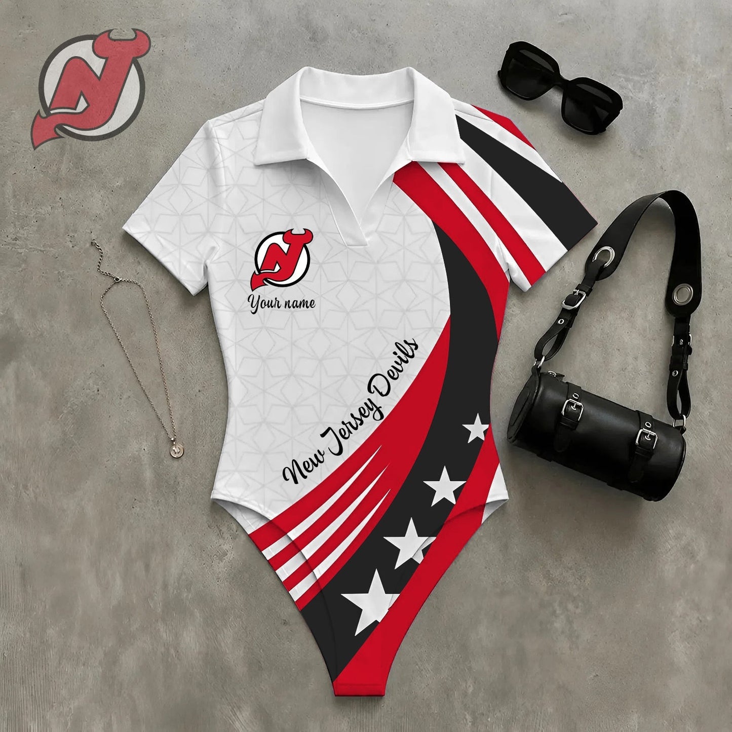 PREMIUM NHL X NJD Women�???s Slim-Fit V-Neck Polo Bodysuit NDT NHM 270526