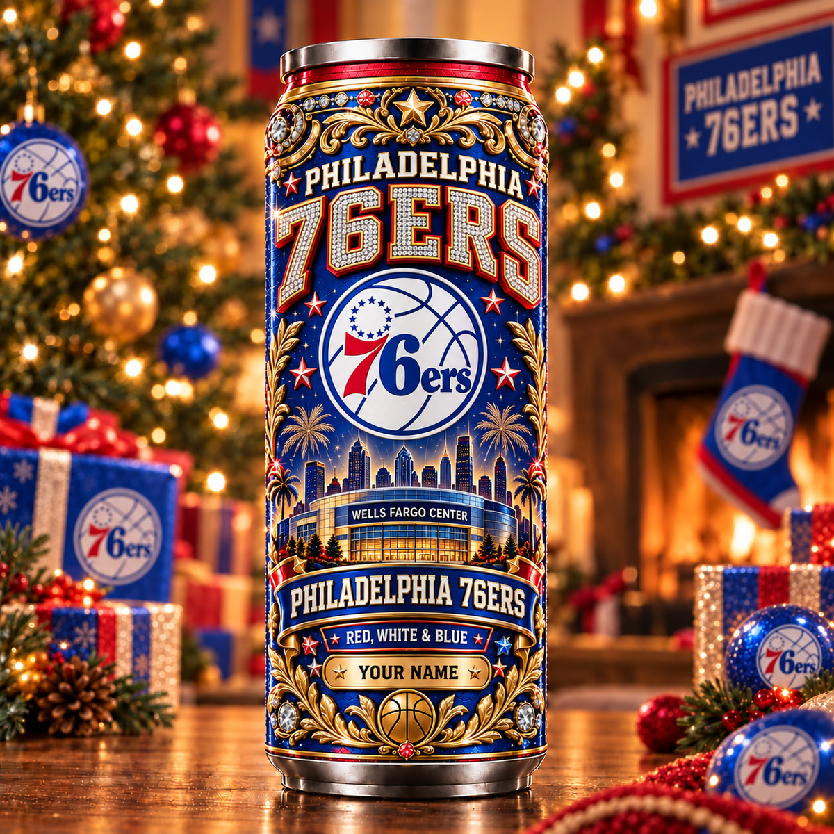 Premium NBA x PHI Personalized Name Can Tumbler