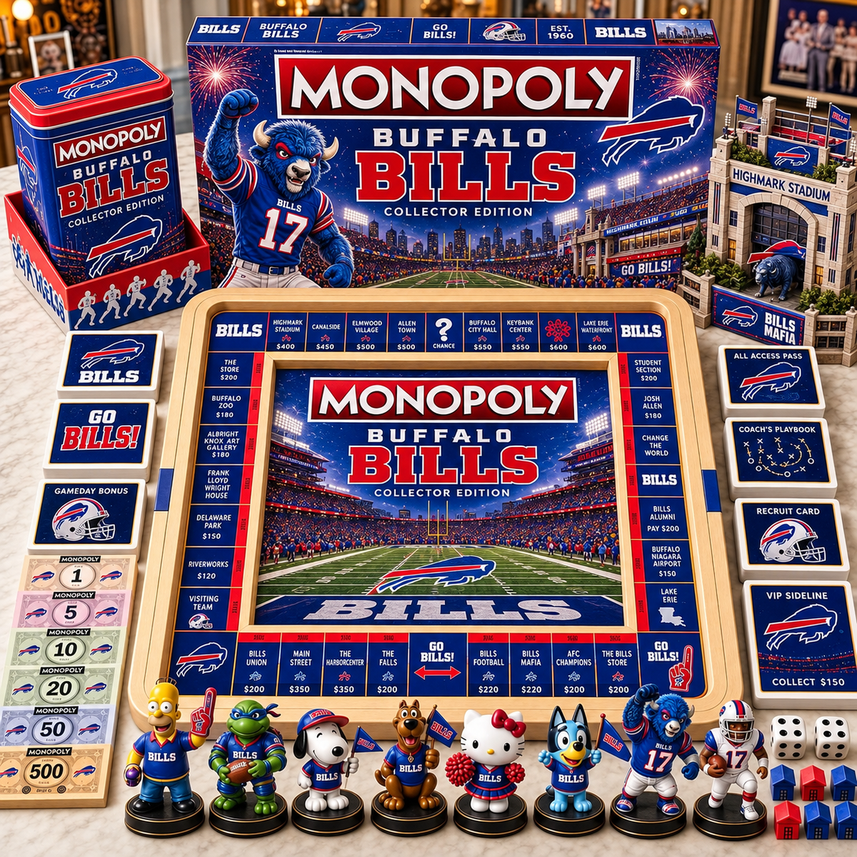 Premium NFL BB Monopoly Collector’s Edition Board Game Set with Mini Figures & Accessories