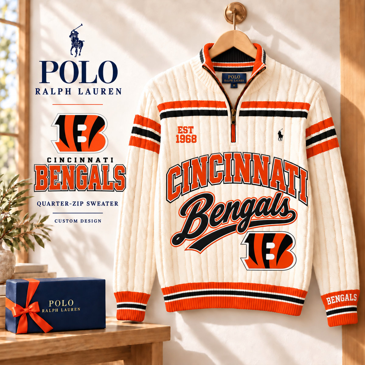 Premium NFL CIN Long Zip Polo Shirt
