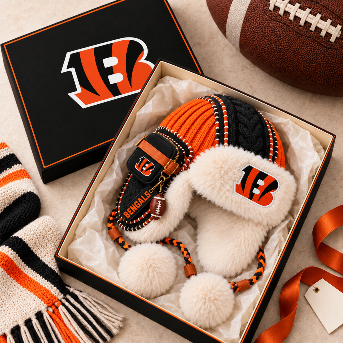 Premium NFL CIN Plush Trapper Hat