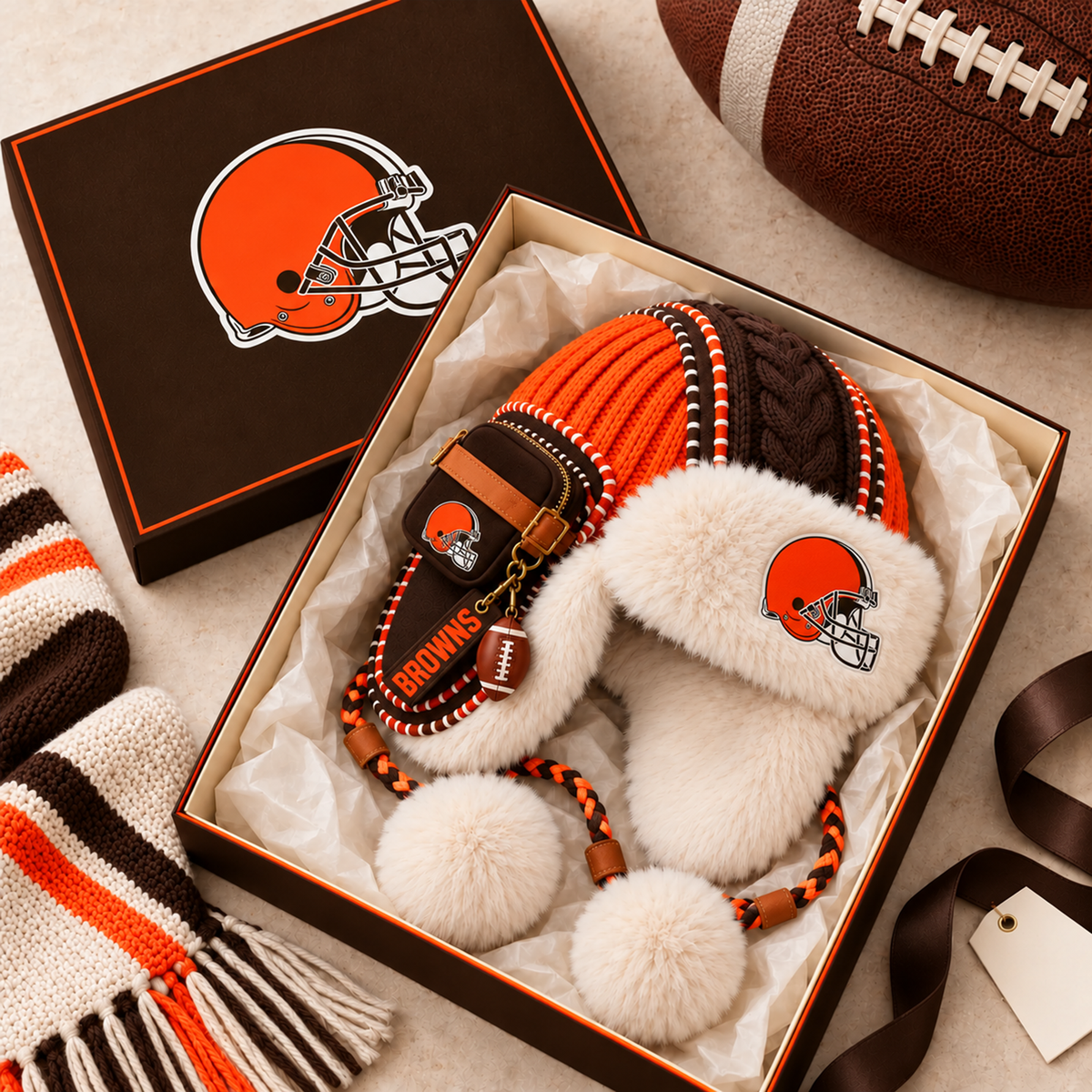 Premium NFL CLE Plush Trapper Hat