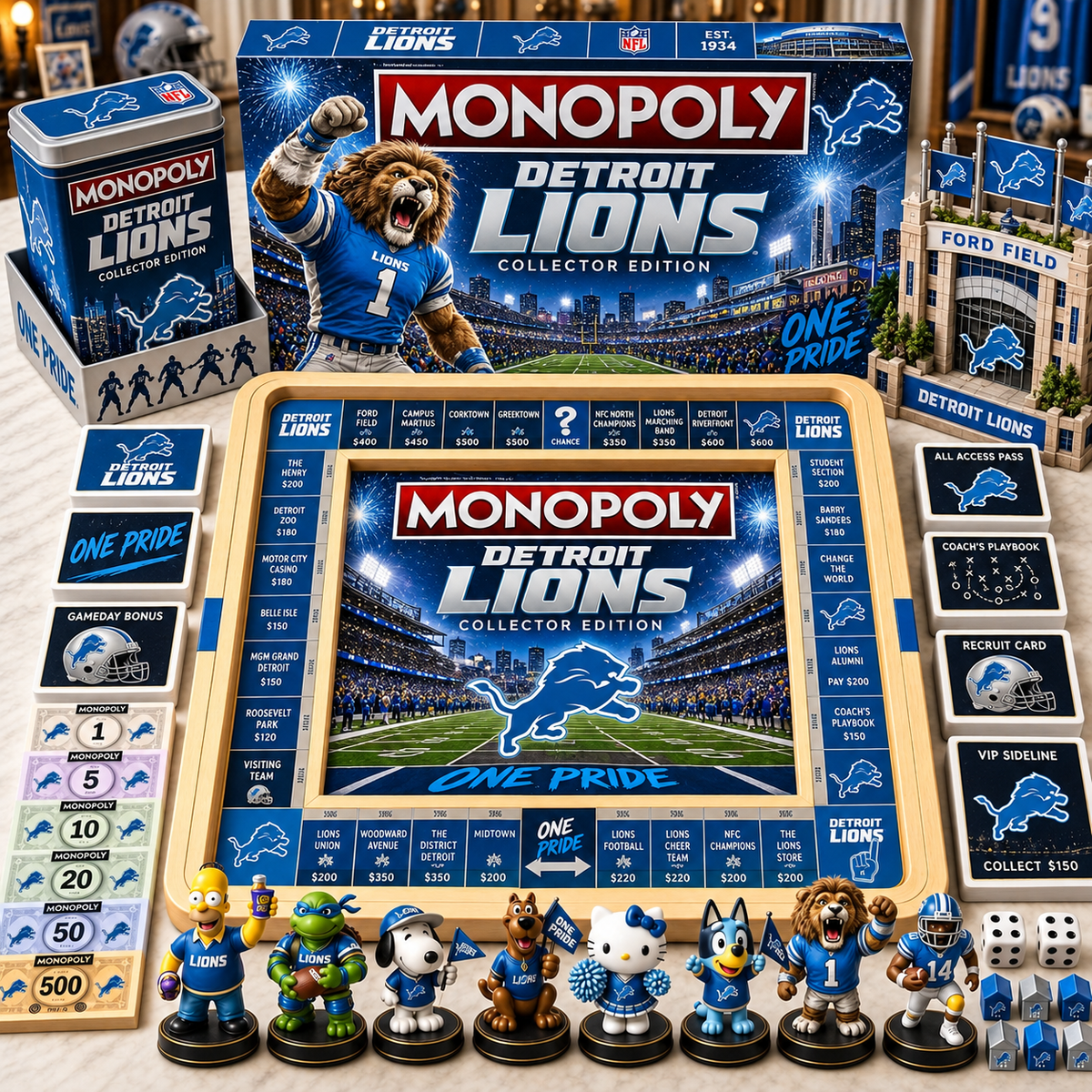 Premium NFL DL Monopoly Collector’s Edition Board Game Set with Mini Figures & Accessories