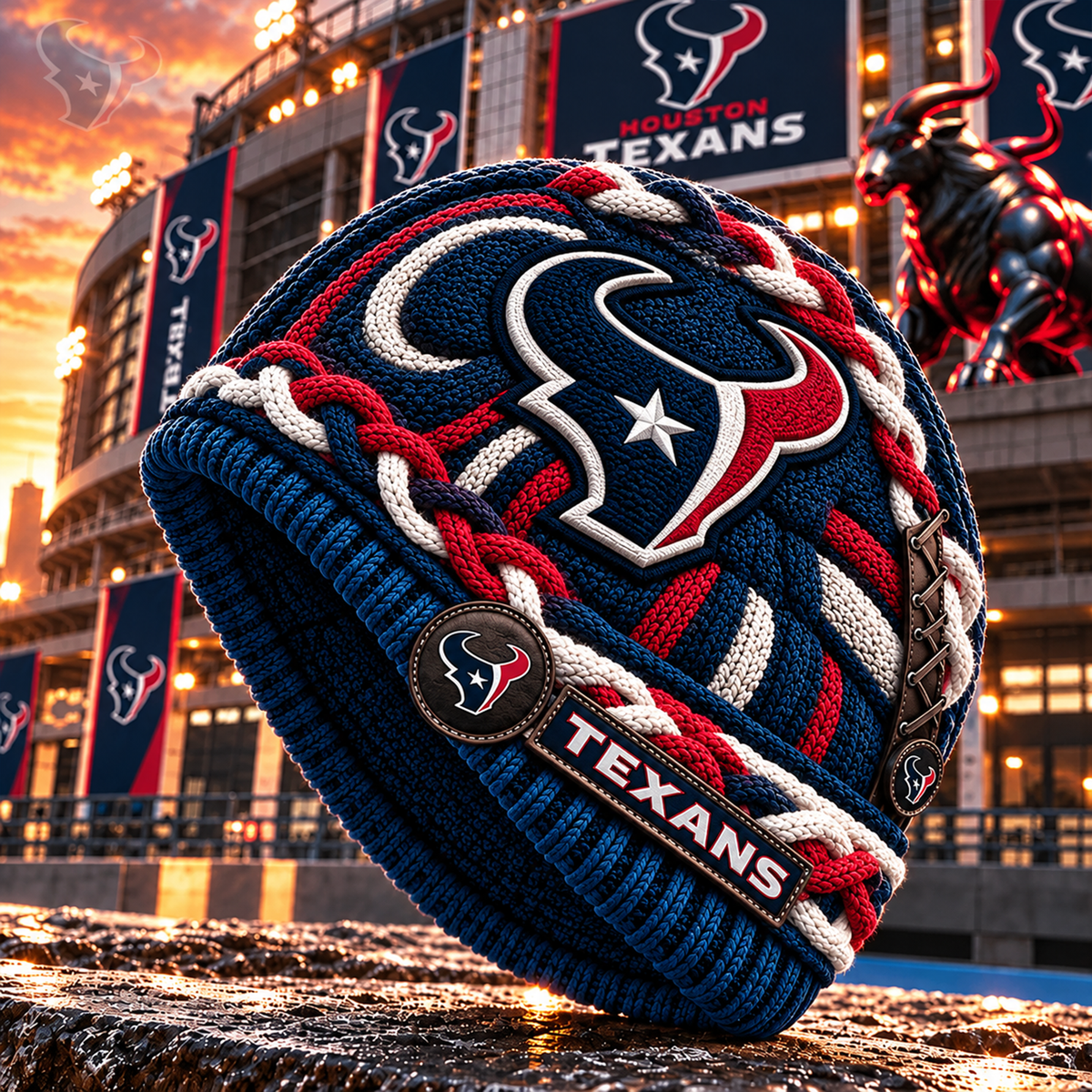 Premium NFL HOU Embroidered Cable Knit Beanie Hat