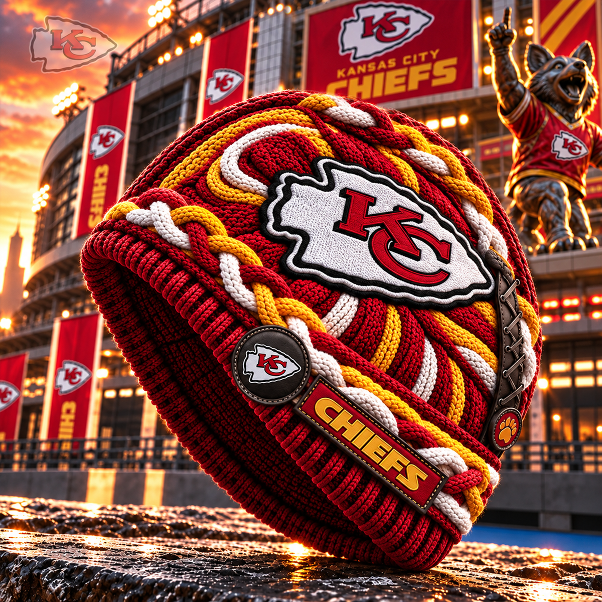 Premium NFL KC Embroidered Cable Knit Beanie Hat