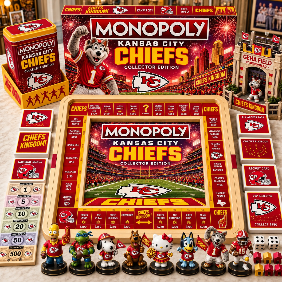 Premium NFL KCC Monopoly Collector’s Edition Board Game Set with Mini Figures & Accessories