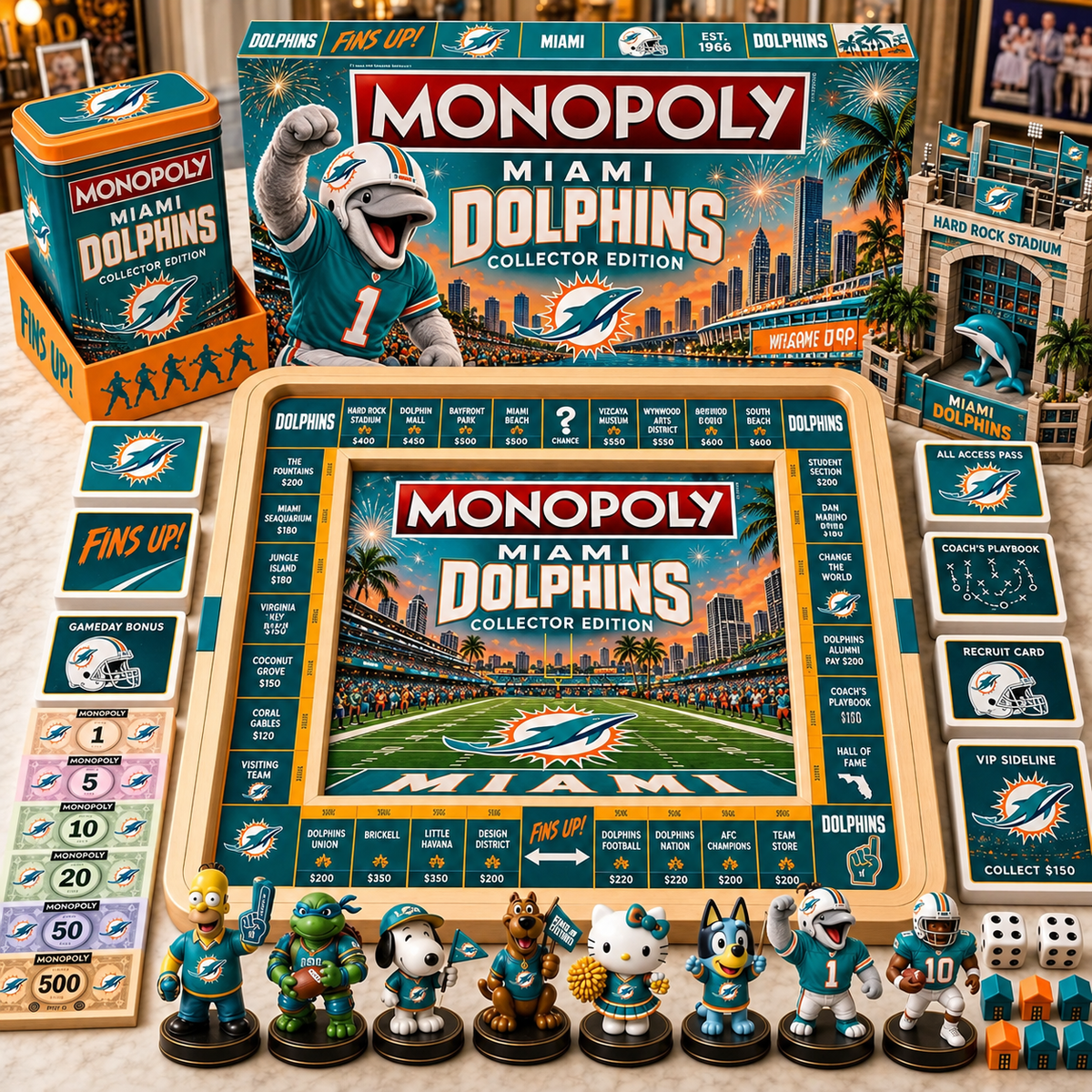 Premium NFL MD Monopoly Collector’s Edition Board Game Set with Mini Figures & Accessories