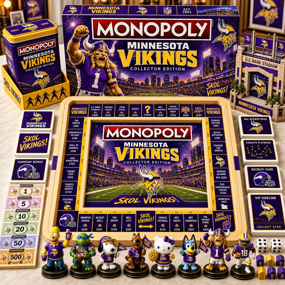 Premium NFL MV Monopoly Collector’s Edition Board Game Set with Mini Figures & Accessories