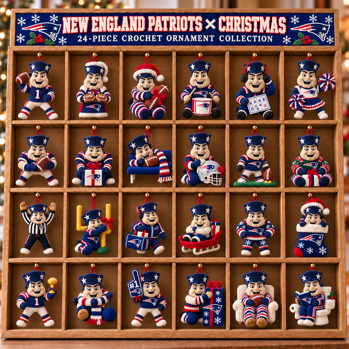 Premium NFL NE Christmas Crochet Ornament Advent Calendar