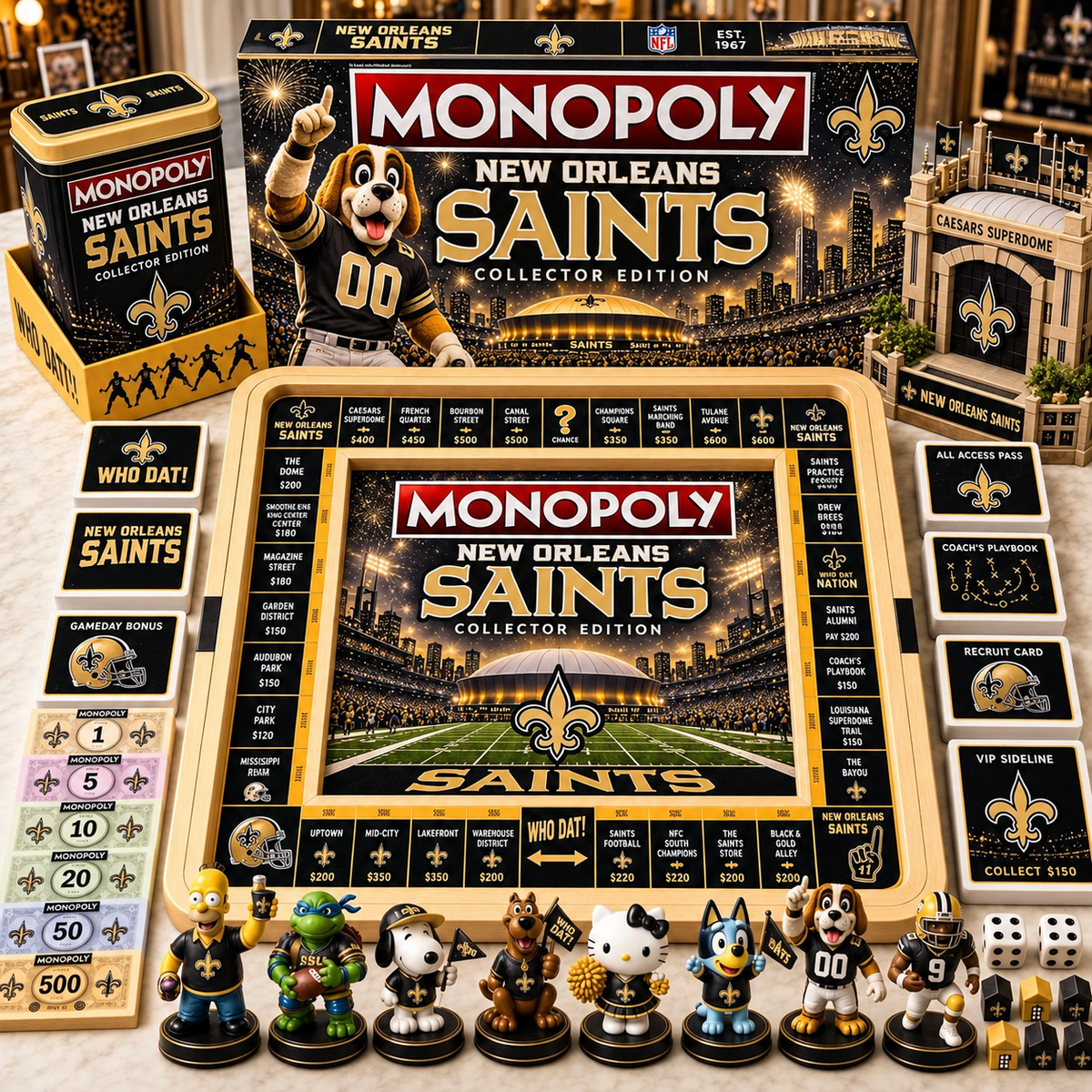 Premium NFL NOS Monopoly Collector’s Edition Board Game Set with Mini Figures & Accessories
