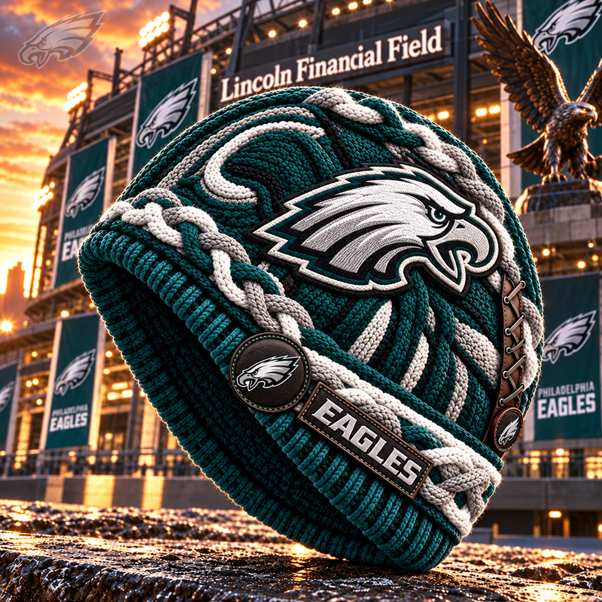 Premium NFL PHI Embroidered Cable Knit Beanie Hat