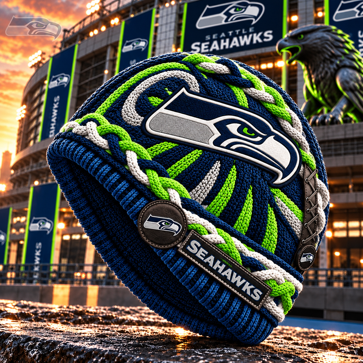 Premium NFL SEA Embroidered Cable Knit Beanie Hat