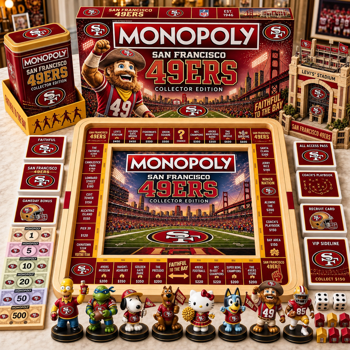 Premium NFL SF49 Monopoly Collector’s Edition Board Game Set with Mini Figures & Accessories