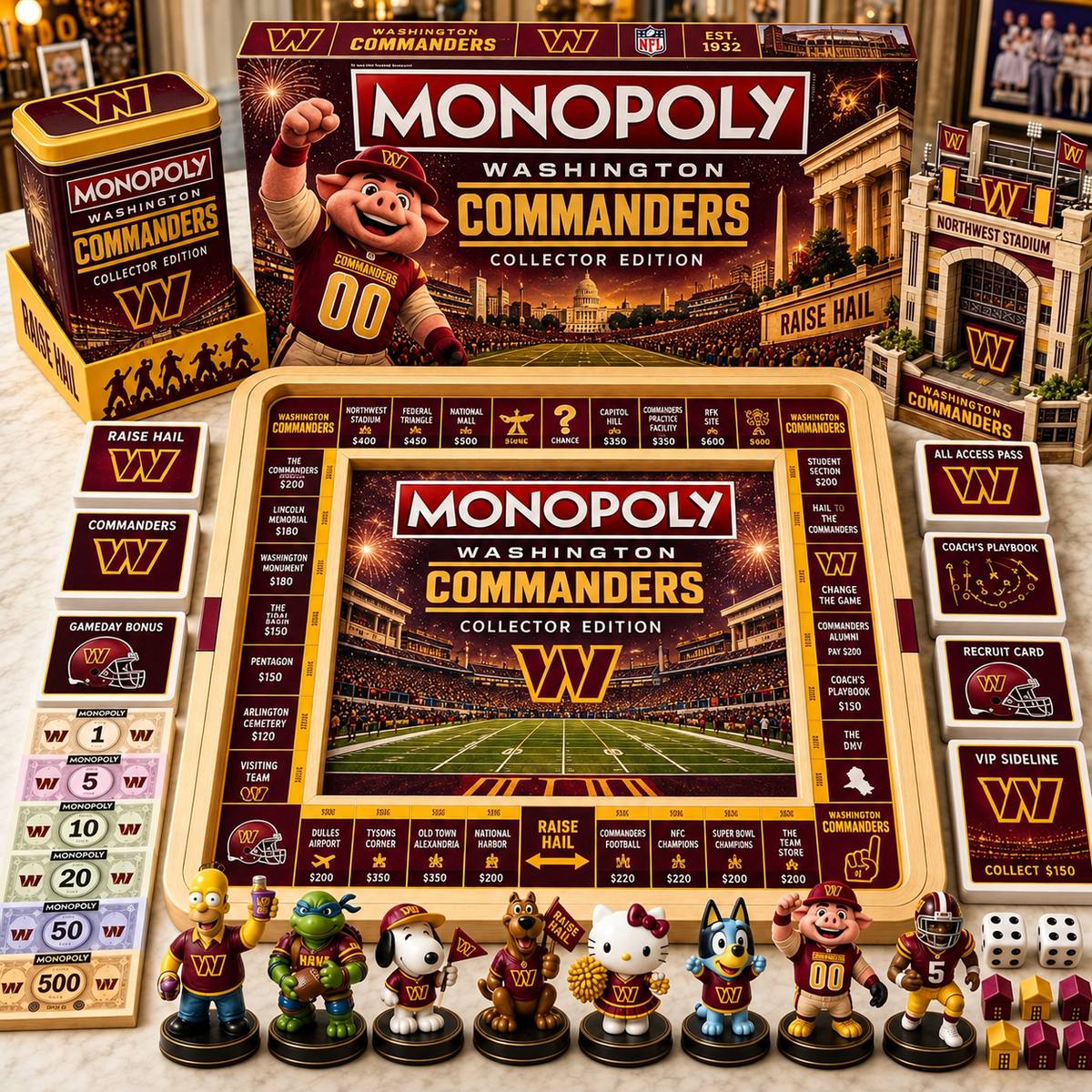 Premium NFL WC Monopoly Collector’s Edition Board Game Set with Mini Figures & Accessories