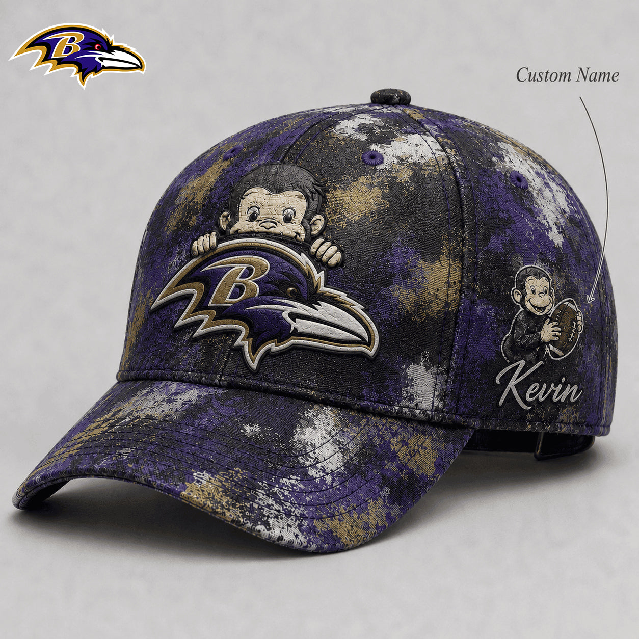 Premium NFL x BAL Curious George Custom Name Classic Cap For Passionate Game Day