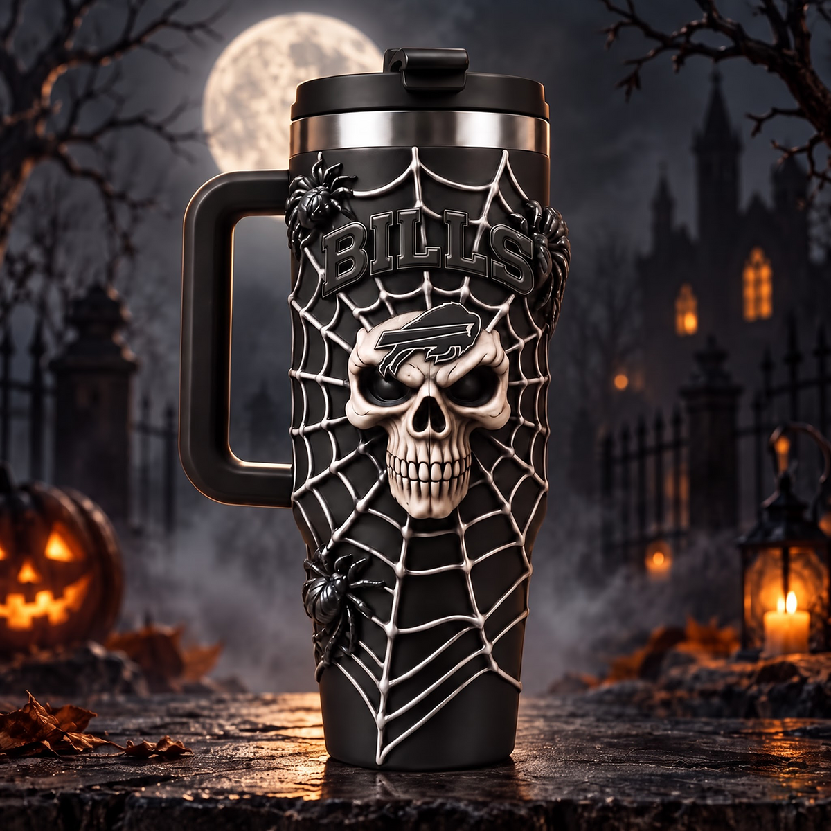 Premium NFL x BUF Skull 40oz Tumbler With Straw